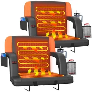 Suteck 2 pcs Dual-Sided Heated Stadium Seats for Bleachers with Back Support, 25" Portable Heated Bleacher Seat with Backrest, 3 Heat Levels, 5 Pockets – Ideal for Outdoor Stadiums and Events - Orange