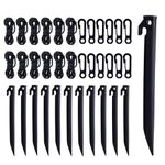 36pcs Plastic Inflatable Stakes Set, Plastic Tent Pegs Christmas Ground Stakes Camping Tent Stakes, Plastic Stake Tethers Ropes and Hooks Tree Stakes for Ground Garden Yard (Black)