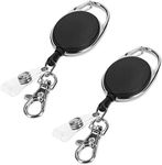 kwmobile 2X Retractable ID Badge Holder - Yo Yo ID Card Belt Clips with Metal Carabiner - Extendable Yoyo Lanyard Keyring Pass Holders - Black