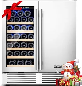 BODEGACOOLER Wine and Beverage Refrigerator 30 Inch,Dual Zone Wine Bverage Cooler,30" Under Counter Wine Cooler with French Door,Built-In & Freestanding,Holds 31 Bottles and 110 Cans