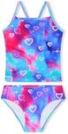 TENVDA Girls Tankinis Two Pieces Swimsuits Hawaiian Beach Sport Bathing Suit Set for 2-12 Years Old Kids, Neon Heart, 6-7 Years