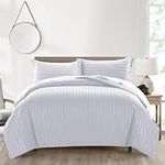 AR Ware King Size Duvet Cover Set - Hotel Quality Satin Stripes Quilt Cover Bedding Sets with 2 Pillowcases - Hypoallergenic, Soft Reversible Microfiber Bed Covers (White)