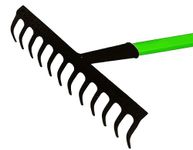 KKTECH Carbon Fibre Garden Rake for Soil - Long Lasting, Durable, Lightweight, 12-Tine Metal Rake Head - Heavy Duty Garden Rake for Gardening - Green (120 x 32 x 9 ) cm