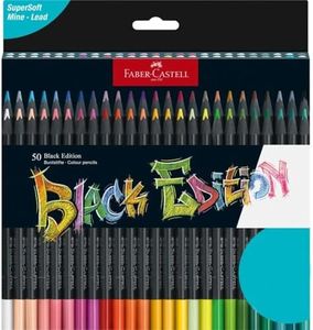 Faber-Castell Black Edition Colored Pencils - 50 Count, Black Wood and Super Soft Core Lead, Color Pencil Set for Artists, Art Supplies for Teens, Adults, Beginners, and Kids