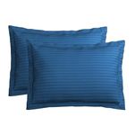 VAS COLLECTIONS Premium 210 TC 100% Pure Cotton Satin Stripes Pillow Cover Set of 2 Pcs, for Hotel Hospital Uses, 18x28 inches - Royal Blue