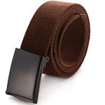 Cut To Fit Canvas Web Belt Size Up to 52" with Flip-Top Solid Black Military Buckle (Brown)