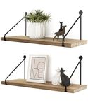 Afuly Floating Shelves Rustic Wall Shelves Wall Mounted Hanging Shelf Wall Organizers Wall Bookshelf for Bathroom Kitchen Dining Living Room Wood Metal, Set of 2 Wall Mounted Shelf