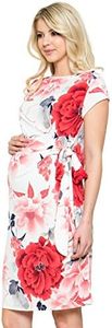 My Bump Women's Side Bow Tie Pattern Cap Sleeve Maternity Dress(Made in USA) (X-Large, Ivory#3 Flower)