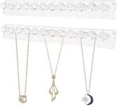 2 Pack Necklace Organizer, Acrylic Necklace Holder，Jewelry Organizer Wall Mount with 10 Diamond Hooks for Necklace, Bracelets, Earrings, and Keys,(Clear)