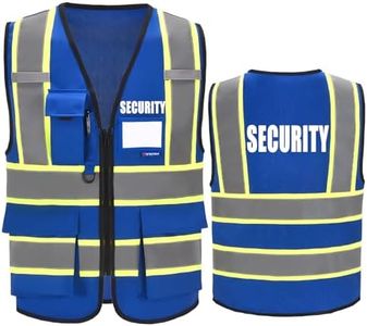 AYKRM Security Vest for Men Women 7 Pockets High Visibility Reflective Safety Vest Front Zipper Meets ANSI/ISEA, Blue, X-Small