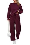 PRETTYGARDEN Women 2 Piece Outfits Sweatsuit Tracksuit Set Casual Pullover Tops And Wide Leg Pants Fall Lounge Set (Wine Red,Small)