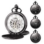 TREEWETO Mechanical Personalized Engraved Pocket Watch Skeleton Double Cover Roman Numerals Dial Personalized Gift with Box and Chain for Men Gift for Dad Son, 3.Customization-Black white, Mechanical