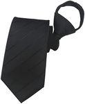 Elfeves Mens Zipper Tie Business Wedding Solid Checks Striped Microfiber Necktie, Black Striped, One Size