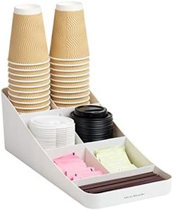 Mind Reader 7 Compartment Coffee Condiment, Cups, Lids, Sugars, Stirrers,Storage Organizer, White