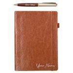 The Wallet Store Personalized Brown Leather Diary With Pen Gift Set | With Name | Best Gift For Men & Women | Corporate Gift Set | Useful Gift Set For Personal & Office Use, 115 Pages