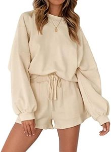 MEROKEETY Women's 2024 Fall Oversized Batwing Sleeve Lounge Sets Casual Top and Shorts 2 Piece Outfits Sweatsuit Apricot
