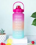 House Of Quirk 2 Litre 3D Sticker Water Bottle With Straw,Unbreakable Sports Water Bottles With Handle,Leak Proof Drinks Bottle Bpa Free For Gym Fitness Outdoor Sports - Magenta/Orange/Green - Plastic