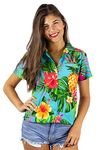 King Kameha Funky Hawaiian Blouse Shirt, Shortsleeve, Pineapple, Turquoise, M