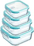 Premium Glass Food Containers with Lids - Airtight Glass Meal Prep Lunch Boxes, Reusable Fridge storage Containers, Microwave & Oven Safe Food Storage Containers for Food Prep. (Pack 4)
