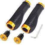 TOPCABIN Ergonomic Design Bike Grips,Double Lock on Locking Bicycle Handlebar Grips Cycle Bicycle Grip for Mountain Bike BMX ((Aluminum lock plug+Grips) Gold)