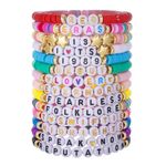 ASIEIT 11/14 PCS Colorful Friendship Bracelets with Clay Bead for Taylor Swift Fans Stretch Letter Beaded Kids Bracelet Adjustable Album Inspired Bracelet for Teen Girls Music Lovers Fans