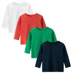 Winzik Girls Boys Long Sleeve Shirts Toddler Red T Shirts 4 Pack Crewneck Tee T-Shirt Basic Top 2-7T (18-24 Months, White/Red/Green/Dark Blue)