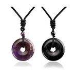 Jovivi 30mm Circle Donut Healing Crystals Necklace Natural Semi-Precious Chakra Gemstone Stone Amulet Lucky Coin Donuts Charm Protection Quartz Reiki Pendant Necklace for Men Women Adjustable Rope,