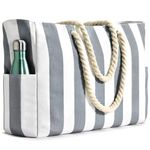 oscaurt Large Beach Bag Stripe Tote Bag with Zip Beach Bags for Women Waterproof Shopping Bag Handbags Pool Bag Holiday Essentials