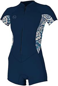 Women's Bahia 2/1mm Full Zip Short Sleeve Spring Wetsuit, FRNavy/CrisFlor/CrisFlo, 8