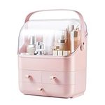 SUNFICON Cosmetic Storage Holder Box Makeup Organizer Pink with Dust Free Cover Portable Handle,Fully Open Waterproof Lid, Dust Proof Drawers,Great for Bathroom Countertop Bedroom Dresser