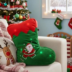 Tache Christmas Lights Stocking Pillow - Cute Indoor Couch Sofa Decorative Green Squishy Santa Stocking Microbead LED Throw Toss Pillow