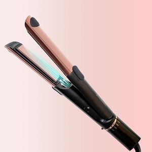 ELLA BELLA® Hair Straightener and Air Curler 2 in 1 �• Titanium Flat Iron Curling Iron in One • Cooling Air Vents to Effortlessly Lock in Style • Multiple Looks, Professional Salon Results