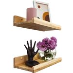 Handcrafted Floating Shelves for Wall 30cm, Waterproof Wall Storage Shelves with Lip, Display Picture Ledge Shelf for Living Room Photo Frame, Natural Wood Hanging Book Shelves (Natural, Set 2)