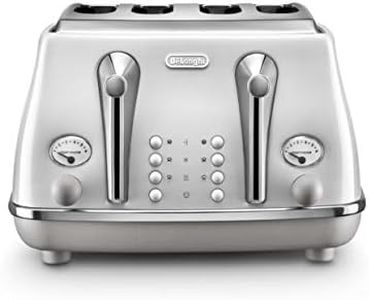 De'Longhi Icona Capitals 4 Slice Toaster CTOC4003.W, Reheat, Cancel and Defrost Functions, 6 Browning Levels, Removable Crumb Tray, 1800W, White