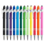 mumrap 12 pcs Ballpoint Pens Retractable Multipack 2 in 1 Pens set with Stylus tip Black Ink funny pens for work colleagues cute stationary Women Men office gift(Rainbow)