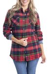 Legendary Whitetails Womens Cottage Escape Flannel Long Sleeve Plaid and Solid Color Clothes, Fitted Button Down, Holly Berry, M