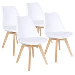 Inspirer Studio® Set of 4 New 17 inch SeatDepth Modern Style Side Chair with Natural Wood Legs Lounge Chair (Upholstered White)