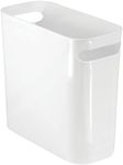 mDesign Plastic Small Trash Can, 1.5 Gallon/5.7-Liter Wastebasket, Narrow Garbage Bin with Handles for Bathroom, Laundry, Home Office - Holds Waste, Recycling, 10" High, Aura Collection, White