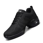 SECHRITE Womens Jazz Dance Sneakers Lace Up Split Sole Zumba Shoes, A Black, 7 Women/6.5 Men