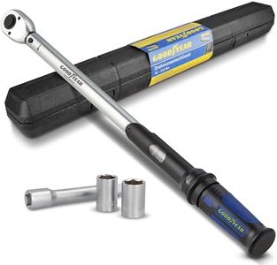 Goodyear Profi-Drehmomentschlüssel, Einstellbar von 40 bis 210 Nm, Antrieb 1/2" Vierkant, inkl. Verlängerung und Stecknüsse 17 mm und 19 mm