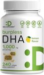 DHA Supplements | 240 Softgels, Burpless, Lemon Flavor, DHA 1000mg + EPA 500mg, Wild Caught Fish