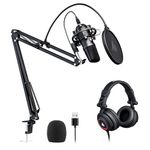 MAONO Microphone with Studio Headphone Set 192kHz/24Bit Vocal Condenser Cardioid Podcast Mic Compatible with Mac and Windows, YouTube, Gaming, Live Streaming, Voice-Over (AU-A04H)