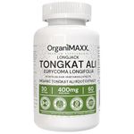 Tongkat Ali Supplement For Men 400 mg, OrganiMAXX Longjack Eurycoma Longifolia 40,000 mg Pure Tongkat Ali Equivalent. Non-GMO Premium Tongkat Ali Supplement, Vegan friendly, Free of Gluten, Soy & Dairy 60 Capsules.