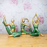 Wonderland Set of 3 : Yoga Grils (Design 1) Resin Statue for Home Decor, Garden Decoration, Balcony Decoration, Gift, Gifting, Green and Gold