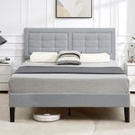 VECELO Full Size Upholstered Bed Frame with Height Adjustable Fabric Headboard, Heavy-Duty Platform Bedframe/Mattress Foundation/Strong Wood Slat Support/No Box Spring Needed, Grey