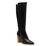 Juliet Holy Women's Knee High Boots Stacked Block Heel Wide Calf Closed Pointed Toe Riding Boots, Black, 7