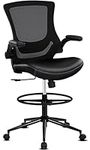 Misolant Drafting Chair, Tall Office Chair for Standing Desk, Standing Desk Chair Office Chair with Adjustable Lumbar Support and Footrest, PU Leather Chair Office Drafting Chair