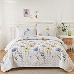 Dinjoy Floral Quilt Set King 3 Pieces Blue & Yellow Quilt Coverlet Set Bohemian Summer Bedspread Bed Cover Lightweight Farmhouse Quilt for All Season(King, 90"x104")