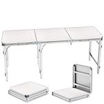 Folding Table, Portable Foldable Table 6FT Adjustable Height Lightweight Camping Table with Carry Handle Lifetime Folding Rectangular Table Aluminum Frame for Barbecue Picnic Dining Indoor Outdoor Use