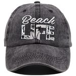 Beach Life Hat, Beach Hair Don't Care Baseball Cap Vintage Embroidered Adjustable Distressed Washed for Men Women, Embroidery Black, One Size